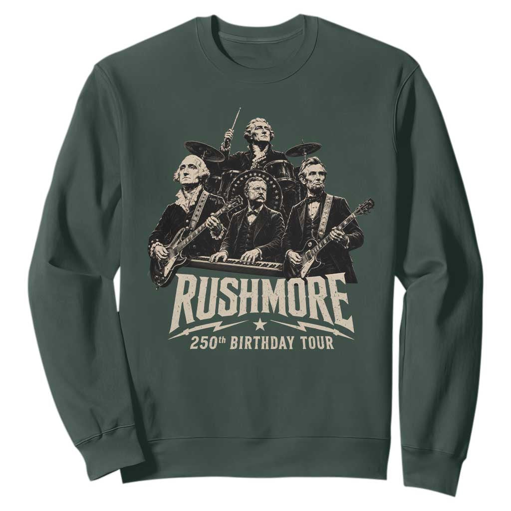 Rushmore 250th Birthday Tour Sweatshirt Funny Presidents Rockstar Music TS11 Dark Forest Green Print Your Wear