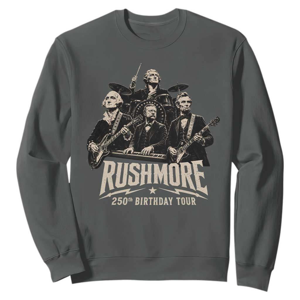 Rushmore 250th Birthday Tour Sweatshirt Funny Presidents Rockstar Music TS11 Dark Heather Print Your Wear