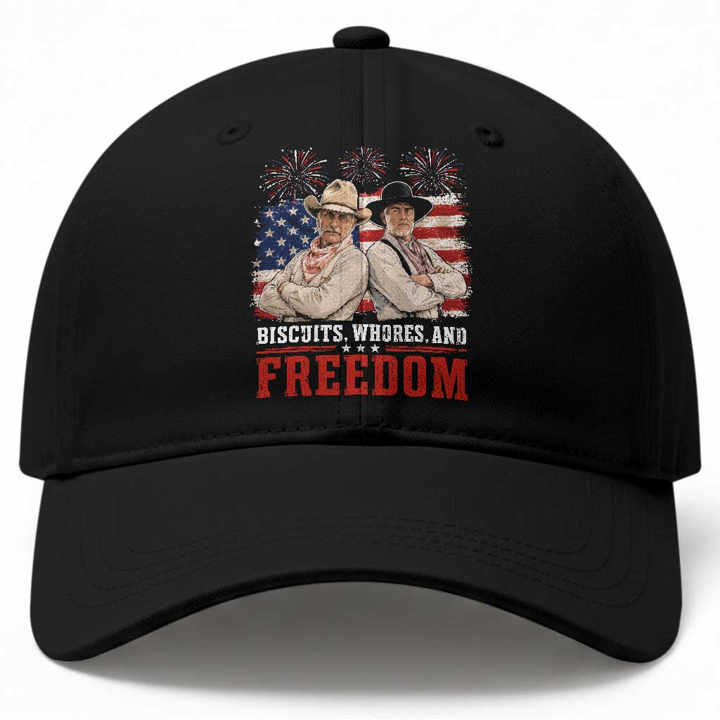 Biscuits Whores And Freedom Funny Western Cowboy 4th of July Baseball Cap TS11 Print Your Wear
