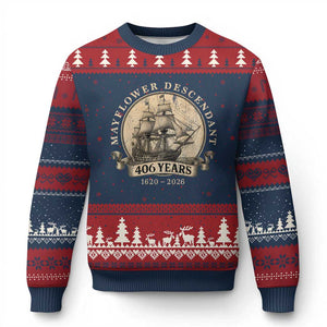 Mayflower Descendant Ugly Christmas Sweater 406 Years Pilgrim Fathers Thanksgiving History TS11 Navy Red Print Your Wear
