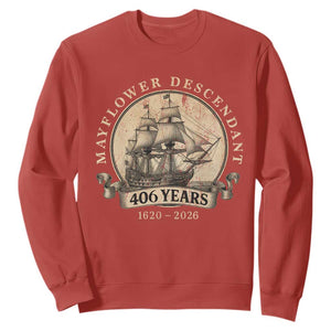 Mayflower Descendant Sweatshirt 406 Years Pilgrim Fathers Thanksgiving History TS11 Red Print Your Wear