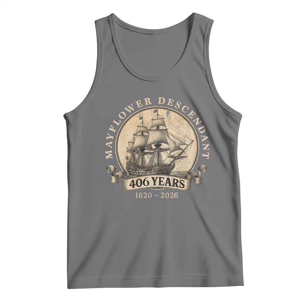 Mayflower Descendant Tank Top 406 Years Pilgrim Fathers Thanksgiving History TS11 Black Heather Print Your Wear