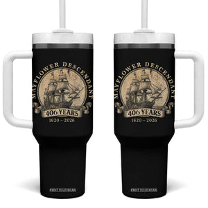 Mayflower Descendant Tumbler With Handle 406 Years Pilgrim Fathers Thanksgiving History TS11 One Size: 40 oz Black Print Your Wear