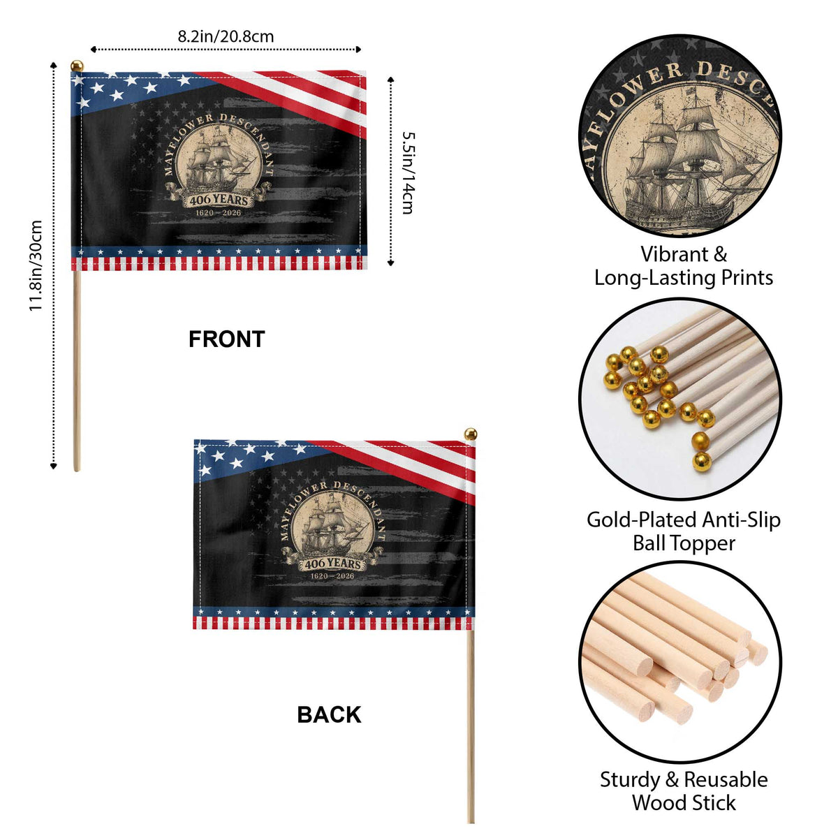 Mayflower Descendant Patriotic Handheld Flag 406 Years Pilgrim Fathers Thanksgiving History TS11 Print Your Wear
