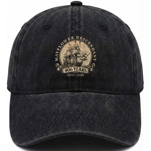 Mayflower Descendant Washed Cotton Baseball Cap 406 Years Pilgrim Fathers Thanksgiving History TS11 Print Your Wear