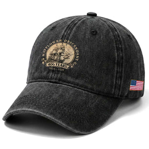 Mayflower Descendant Washed Cotton Baseball Cap 406 Years Pilgrim Fathers Thanksgiving History TS11 Print Your Wear