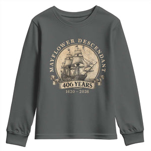 Mayflower Descendant Youth Sweatshirt 406 Years Pilgrim Fathers Thanksgiving History TS11 Dark Heather Print Your Wear