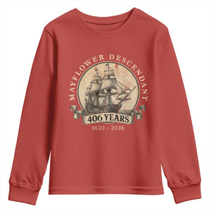 Mayflower Descendant Youth Sweatshirt 406 Years Pilgrim Fathers Thanksgiving History TS11 Red Print Your Wear