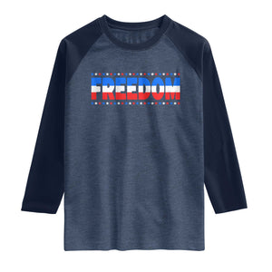 Freedom Funny 4th of July Couple Matching Raglan Shirt TS11 Heather Denim Navy Print Your Wear