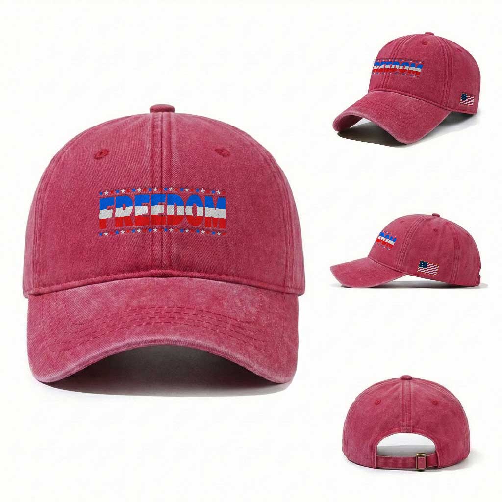 Freedom Funny 4th of July Couple Matching Washed Cotton Baseball Cap TS11 Washed Cap Universal Fit Red Print Your Wear