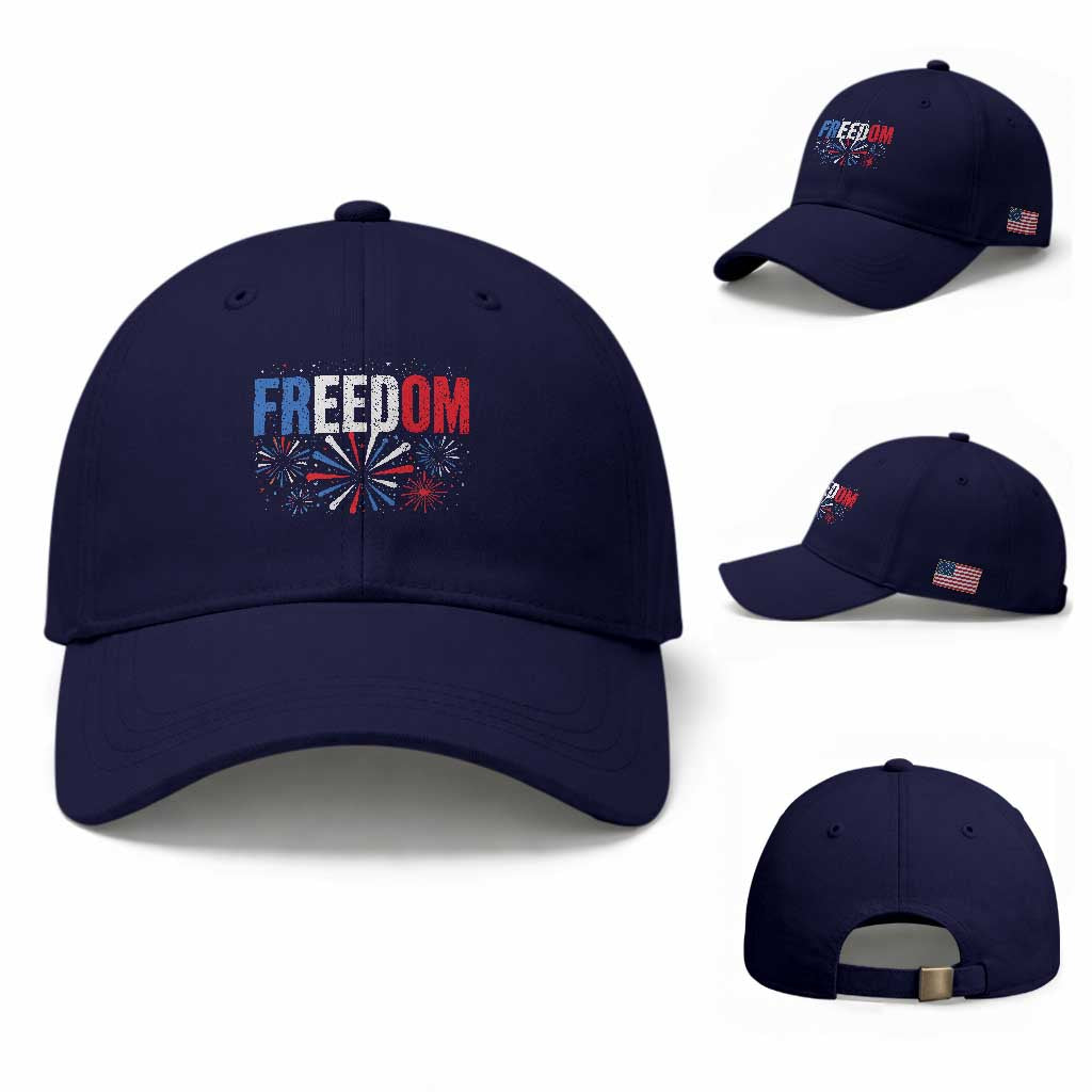 Freedom Funny 4th of July Couple Matching Baseball Cap US Fireworks TS11 Baseball Cap Universal Fit Dark Blue Print Your Wear