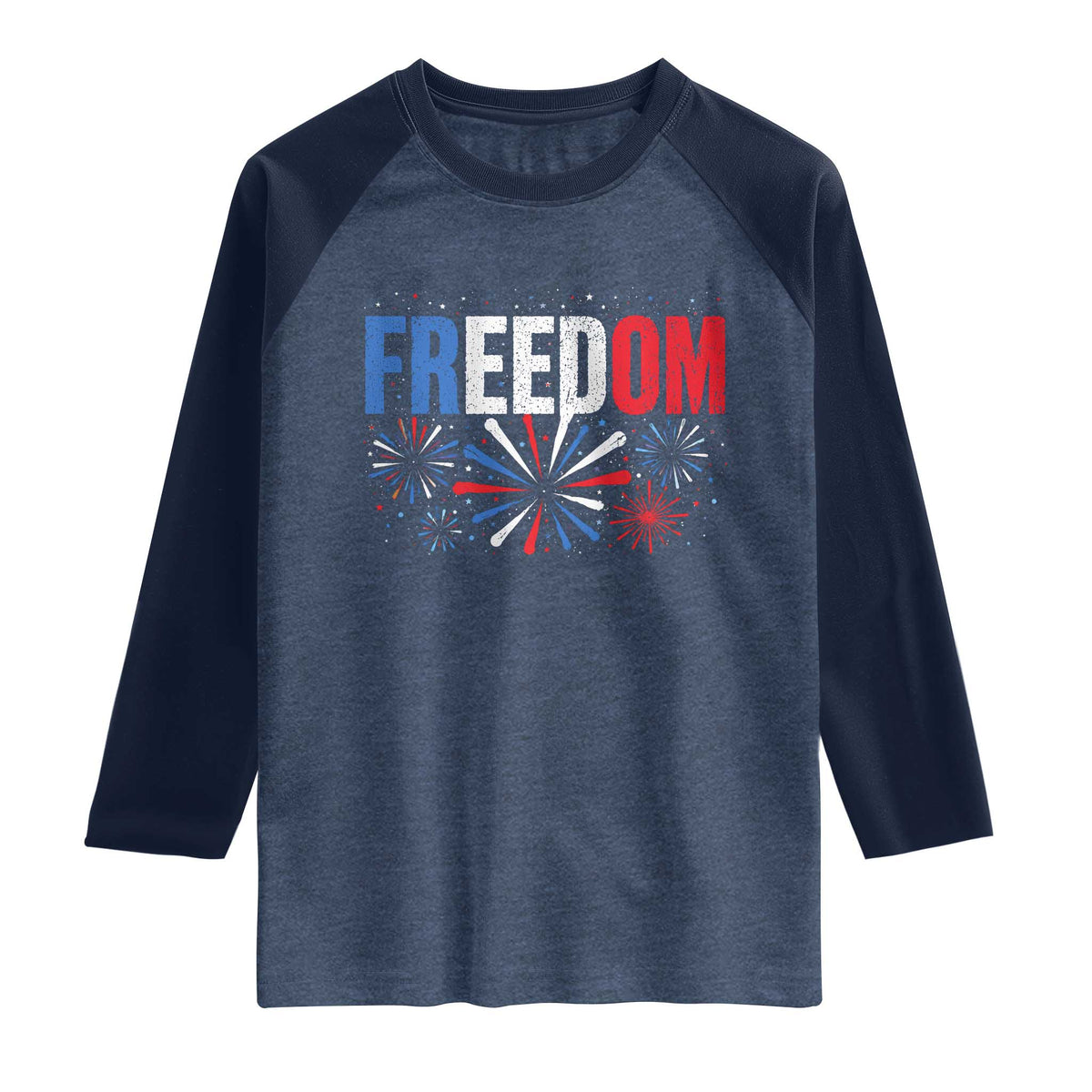 Freedom Funny 4th of July Couple Matching Raglan Shirt US Fireworks TS11 Heather Denim Navy Print Your Wear