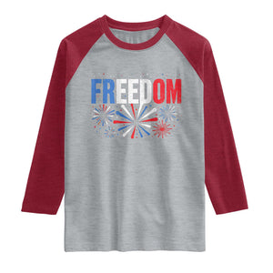Freedom Funny 4th of July Couple Matching Raglan Shirt US Fireworks TS11 Heather Gray Heather Red Print Your Wear