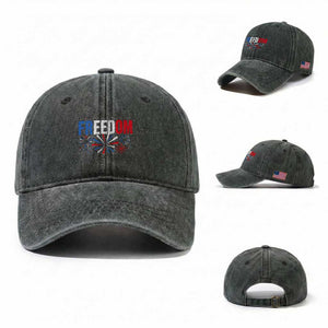 Freedom Funny 4th of July Couple Matching Washed Cotton Baseball Cap US Fireworks TS11 Washed Cap Universal Fit Dark Green Print Your Wear