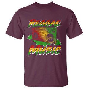 Reggae Music T Shirt Rastafari Rasta Jamaica Boombox TS11 Maroon Print Your Wear