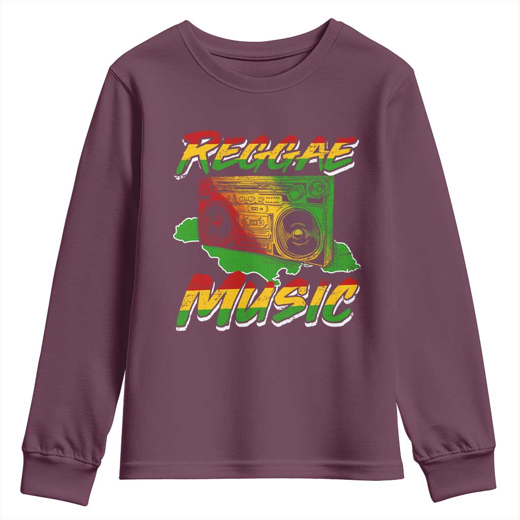 Reggae Music Youth Sweatshirt Rastafari Rasta Jamaica Boombox TS11 Maroon Print Your Wear