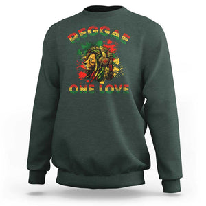 Reggae One Love Sweatshirt Rasta Music Jamaican Pride Headphones Lion TS11 Dark Forest Green Print Your Wear