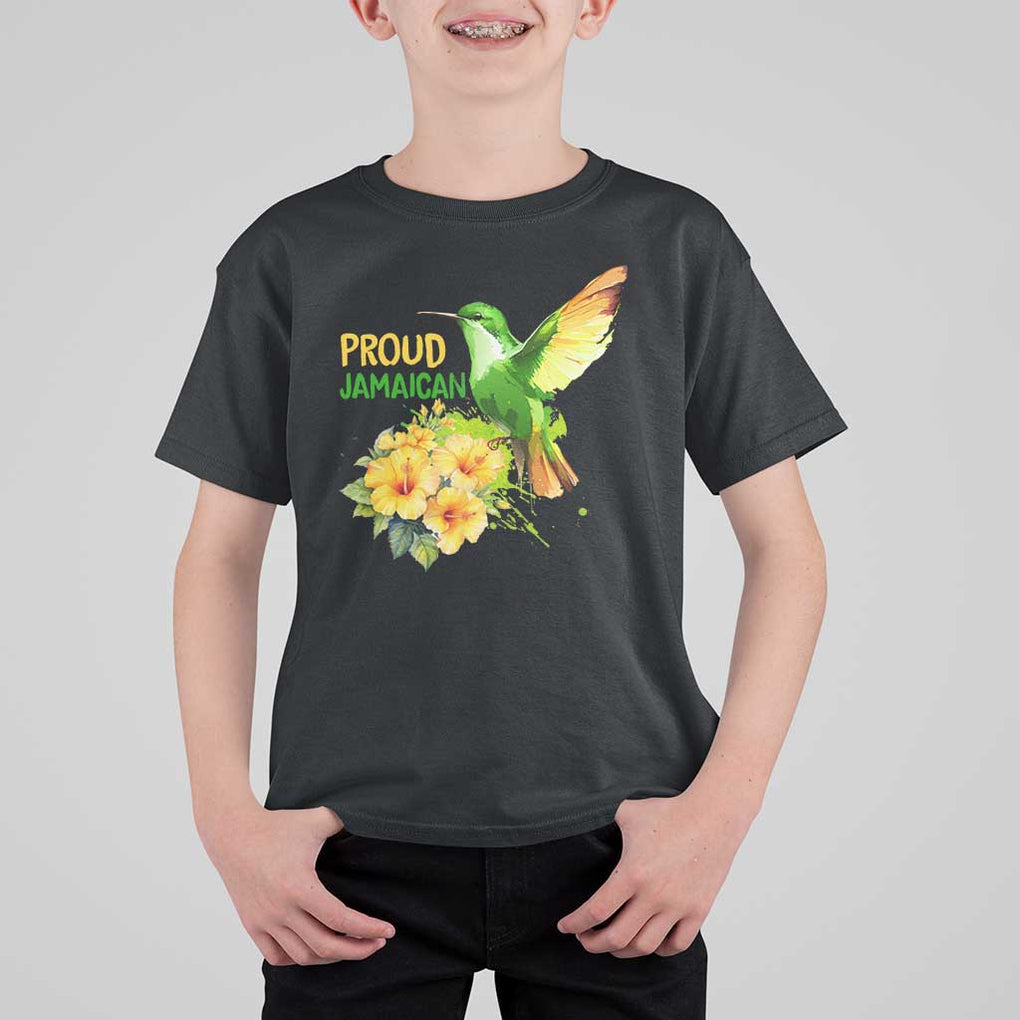 Proud Jamaican T Shirt For Kid Jamaica Flag Hummingbird Hibiscus TS11 Black Print Your Wear