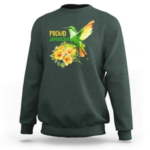 Proud Jamaican Sweatshirt Jamaica Flag Hummingbird Hibiscus TS11 Dark Forest Green Print Your Wear