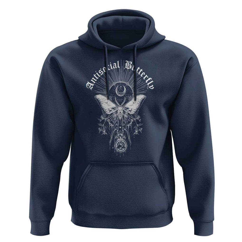 Funny Moth Hoodie Antisocial Butterfly Vintage Myth Superstitions TS11 Navy Print Your Wear
