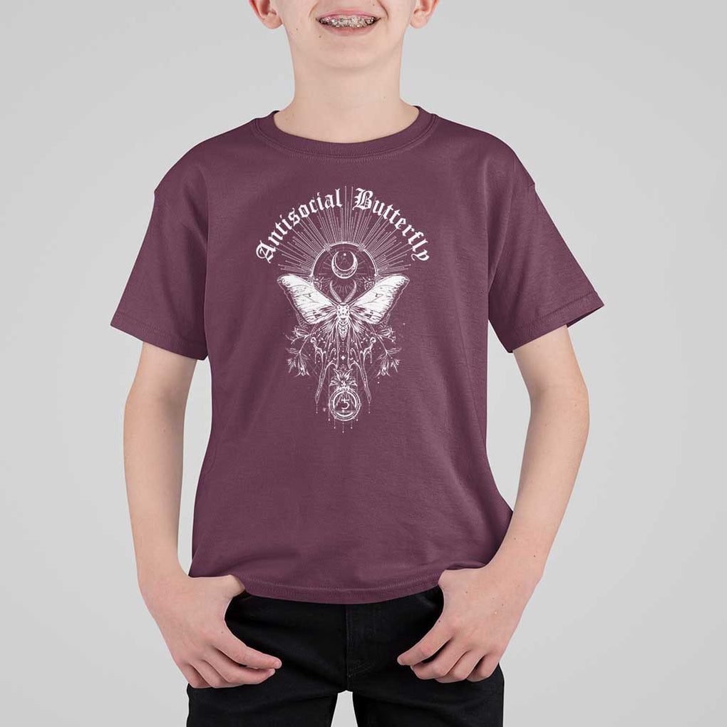 Funny Moth T Shirt For Kid Antisocial Butterfly Vintage Myth Superstitions TS11 Maroon Print Your Wear