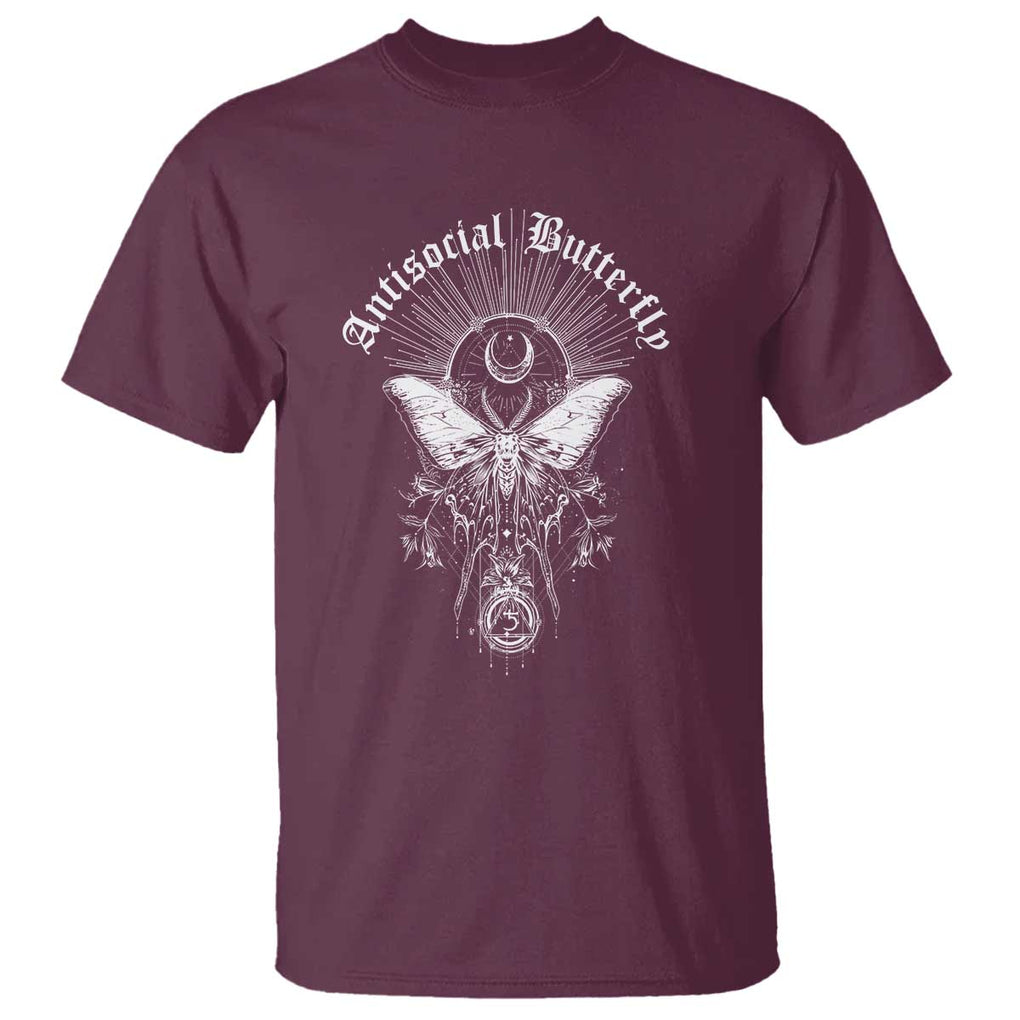 Funny Moth T Shirt Antisocial Butterfly Vintage Myth Superstitions TS11 Maroon Print Your Wear