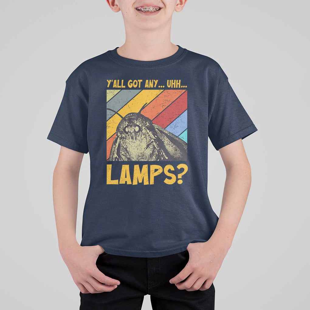 Funny Moth T Shirt For Kid Y'all Got Any Lamps Insect Meme TS11 Navy Print Your Wear