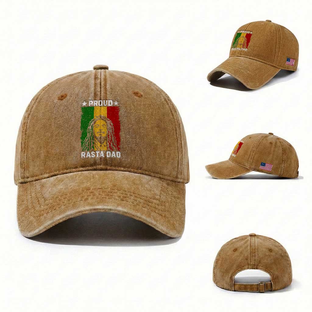 Proud Rasta Dad Washed Cotton Baseball Cap Rastafarian Jamaica Father's Day TS11 Washed Cap Universal Fit Yellow Ochre Print Your Wear
