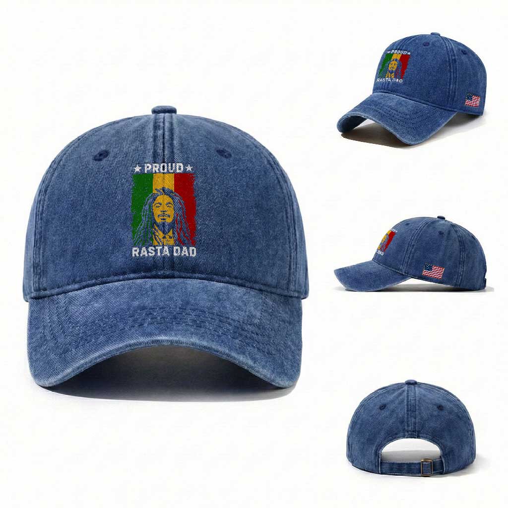 Proud Rasta Dad Washed Cotton Baseball Cap Rastafarian Jamaica Father's Day TS11 Washed Cap Universal Fit Royal Blue Print Your Wear