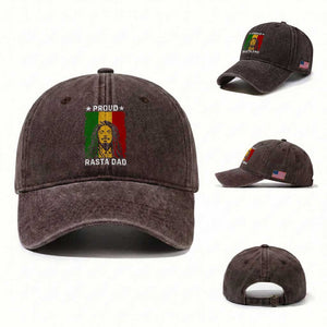 Proud Rasta Dad Washed Cotton Baseball Cap Rastafarian Jamaica Father's Day TS11 Washed Cap Universal Fit Dark Brown Print Your Wear