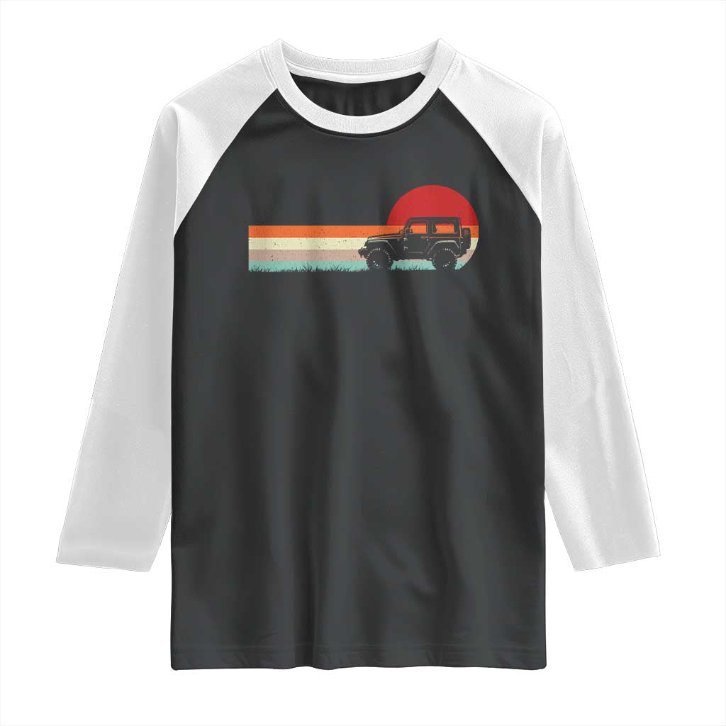 Off Road QUAD ATV Car Vintage Retro Sunset Raglan Shirt TS11 Black White Print Your Wear