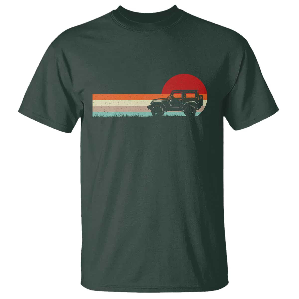 Off Road QUAD ATV Car Vintage Retro Sunset T Shirt TS11 Dark Forest Green Print Your Wear