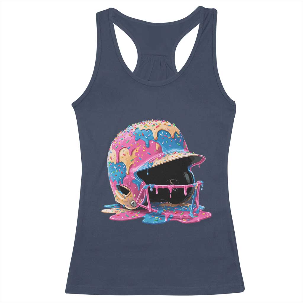 Funny Baseball Helmet Ice Cream Baseball Drip Racerback Tank Top TS11 Navy Print Your Wear