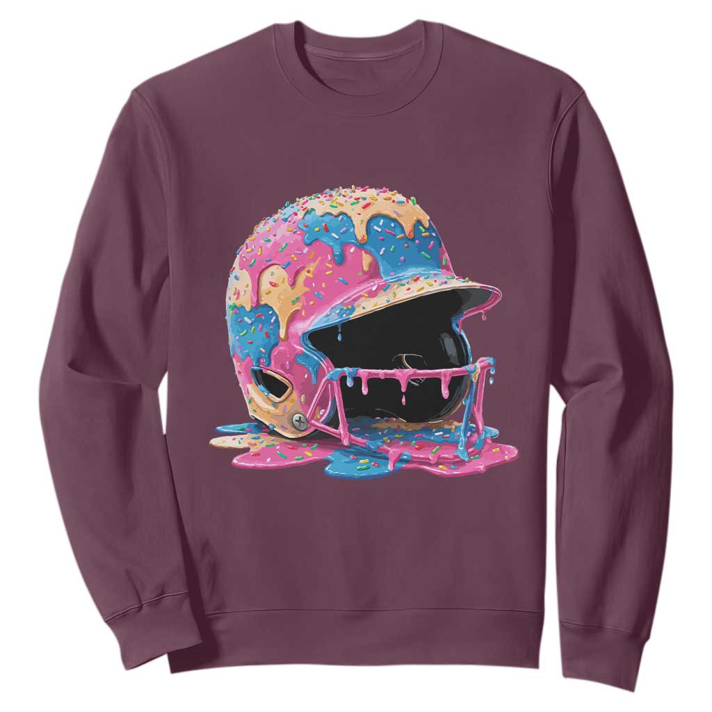 Funny Baseball Helmet Ice Cream Baseball Drip Sweatshirt TS11 Maroon Print Your Wear