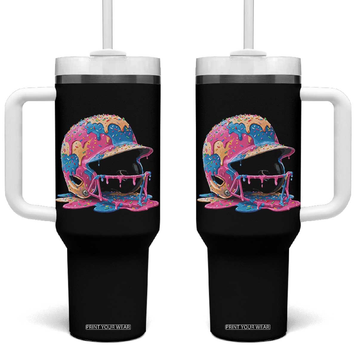 Funny Baseball Helmet Ice Cream Baseball Drip Tumbler With Handle TS11 One Size: 40 oz Black Print Your Wear