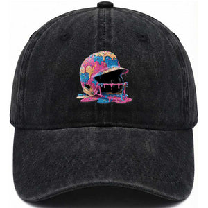 Funny Baseball Helmet Ice Cream Baseball Drip Washed Cotton Baseball Cap TS11 Washed Cap Universal Fit Black Print Your Wear