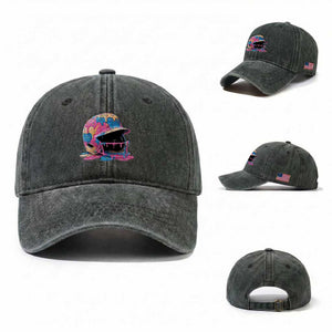 Funny Baseball Helmet Ice Cream Baseball Drip Washed Cotton Baseball Cap TS11 Washed Cap Universal Fit Dark Green Print Your Wear