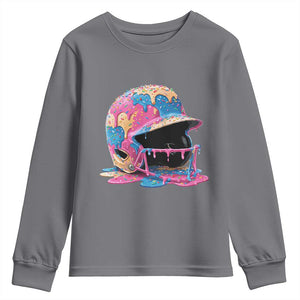 Funny Baseball Helmet Ice Cream Baseball Drip Youth Sweatshirt TS11 Charcoal Print Your Wear