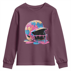 Funny Baseball Helmet Ice Cream Baseball Drip Youth Sweatshirt TS11 Maroon Print Your Wear