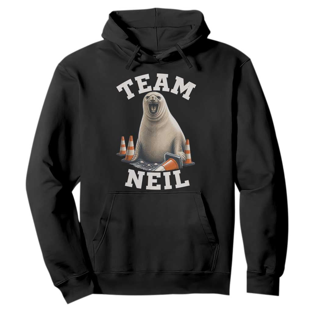 Team Neil The Seal Hoodie Funny Tasmania Elephant Seal with Traffic Cone TS11 Black Print Your Wear