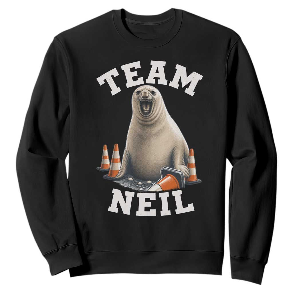 Team Neil The Seal Sweatshirt Funny Tasmania Elephant Seal with Traffic Cone TS11 Black Print Your Wear