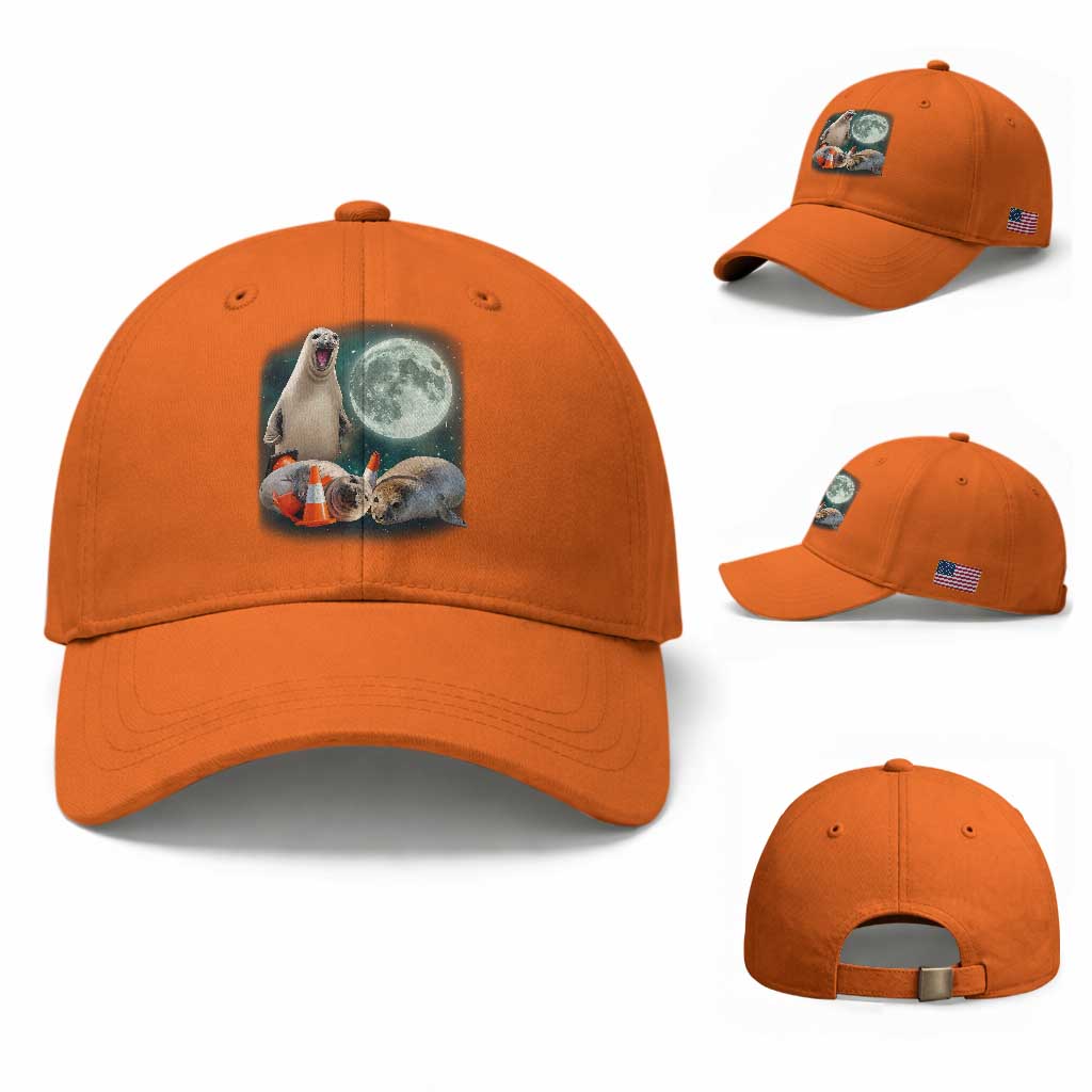 Funny Neil The Seal Howling at Moon 90s Retro Baseball Cap TS11 Baseball Cap Universal Fit Orange Print Your Wear