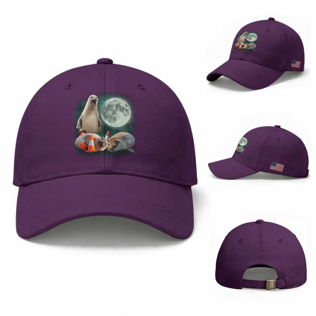 Funny Neil The Seal Howling at Moon 90s Retro Baseball Cap TS11 Baseball Cap Universal Fit Purple Print Your Wear