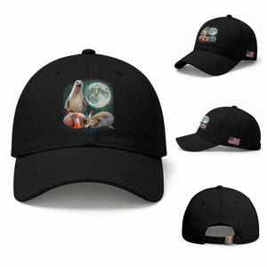 Funny Neil The Seal Howling at Moon 90s Retro Baseball Cap TS11 Baseball Cap Universal Fit Black Print Your Wear