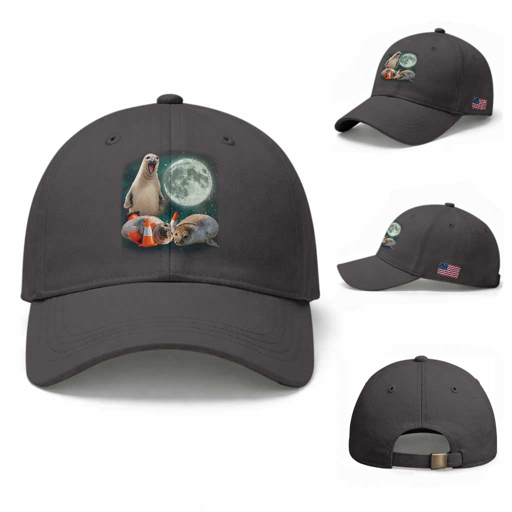 Funny Neil The Seal Howling at Moon 90s Retro Baseball Cap TS11 Baseball Cap Universal Fit Dark Gray Print Your Wear