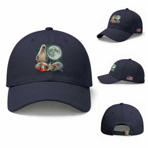 Funny Neil The Seal Howling at Moon 90s Retro Baseball Cap TS11 Baseball Cap Universal Fit Navy Print Your Wear