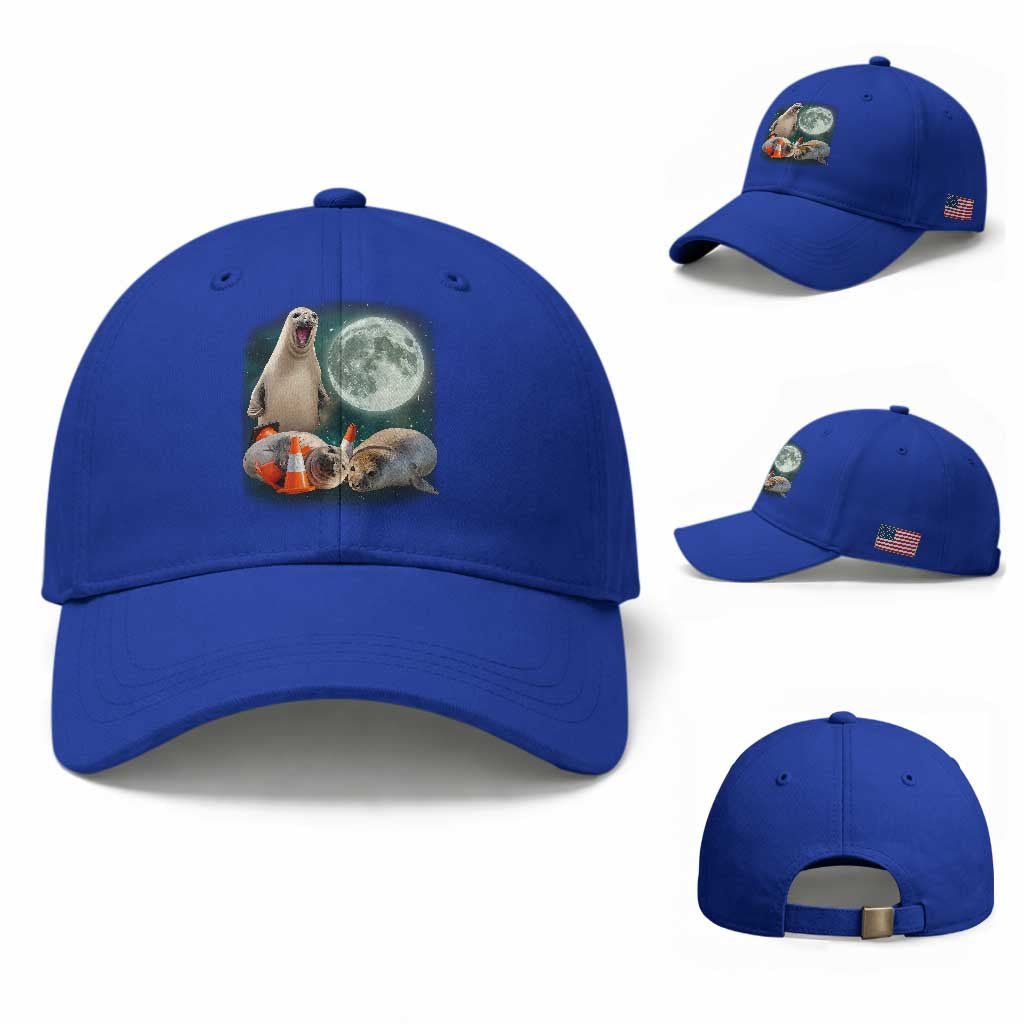 Funny Neil The Seal Howling at Moon 90s Retro Baseball Cap TS11 Baseball Cap Universal Fit Royal Blue Print Your Wear