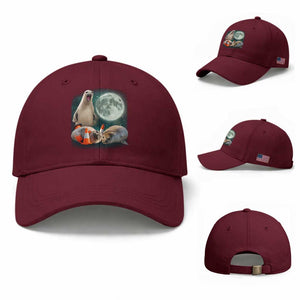 Funny Neil The Seal Howling at Moon 90s Retro Baseball Cap TS11 Baseball Cap Universal Fit Maroon Print Your Wear
