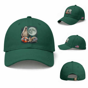Funny Neil The Seal Howling at Moon 90s Retro Baseball Cap TS11 Baseball Cap Universal Fit Irish Green Print Your Wear