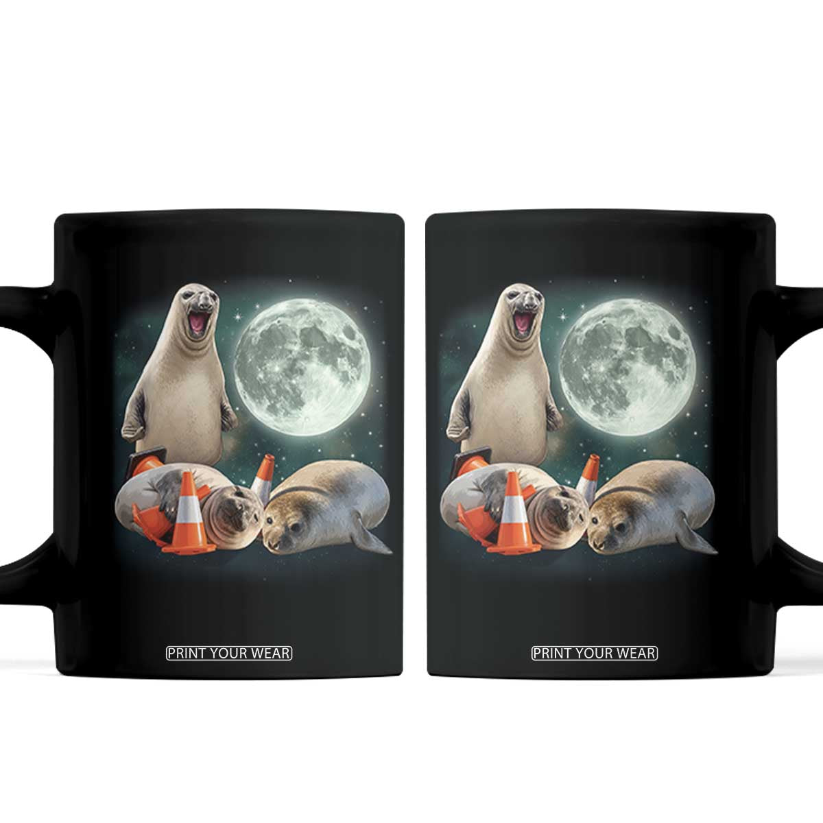 Funny Neil The Seal Howling at Moon 90s Retro Coffee Mug TS11 Black Print Your Wear